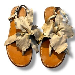Cecelia New York Peony Thong Sandals Size 7.5 Leather Flowers Petals Beige